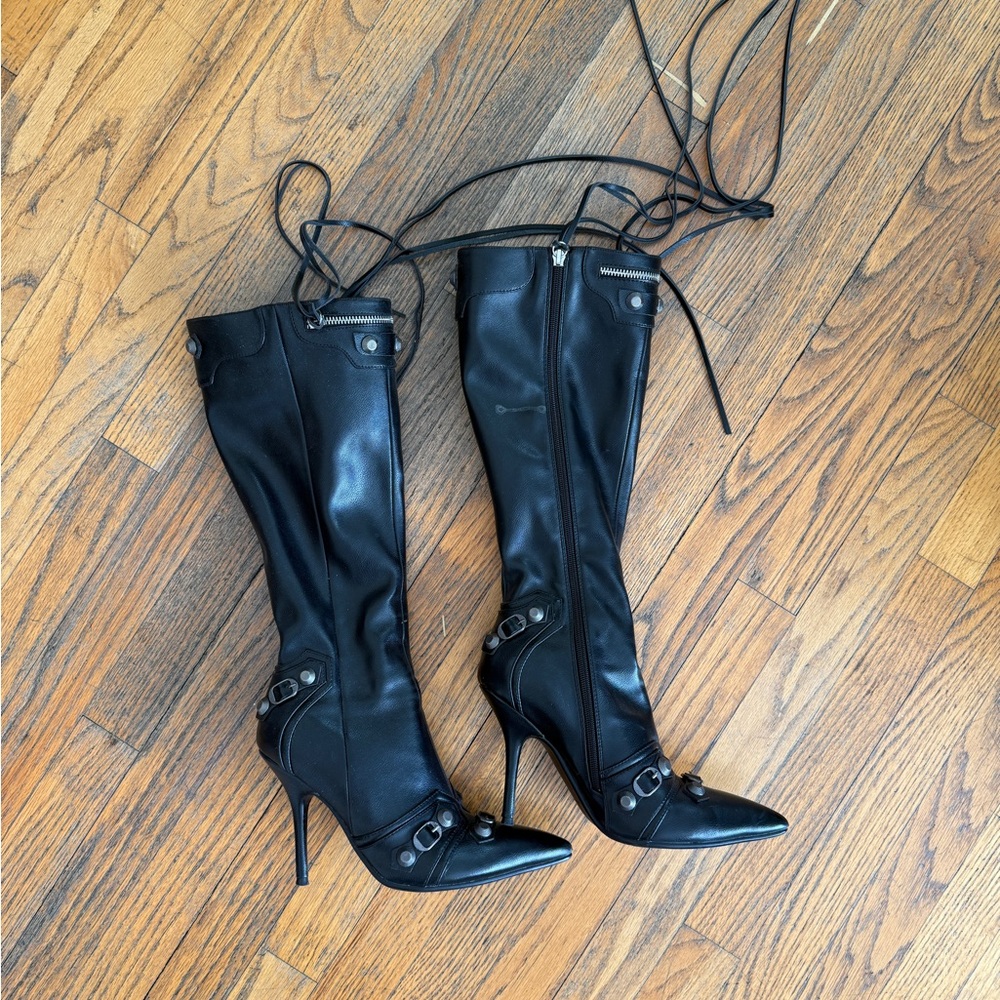 Black Knee-High Lace-Up Boots